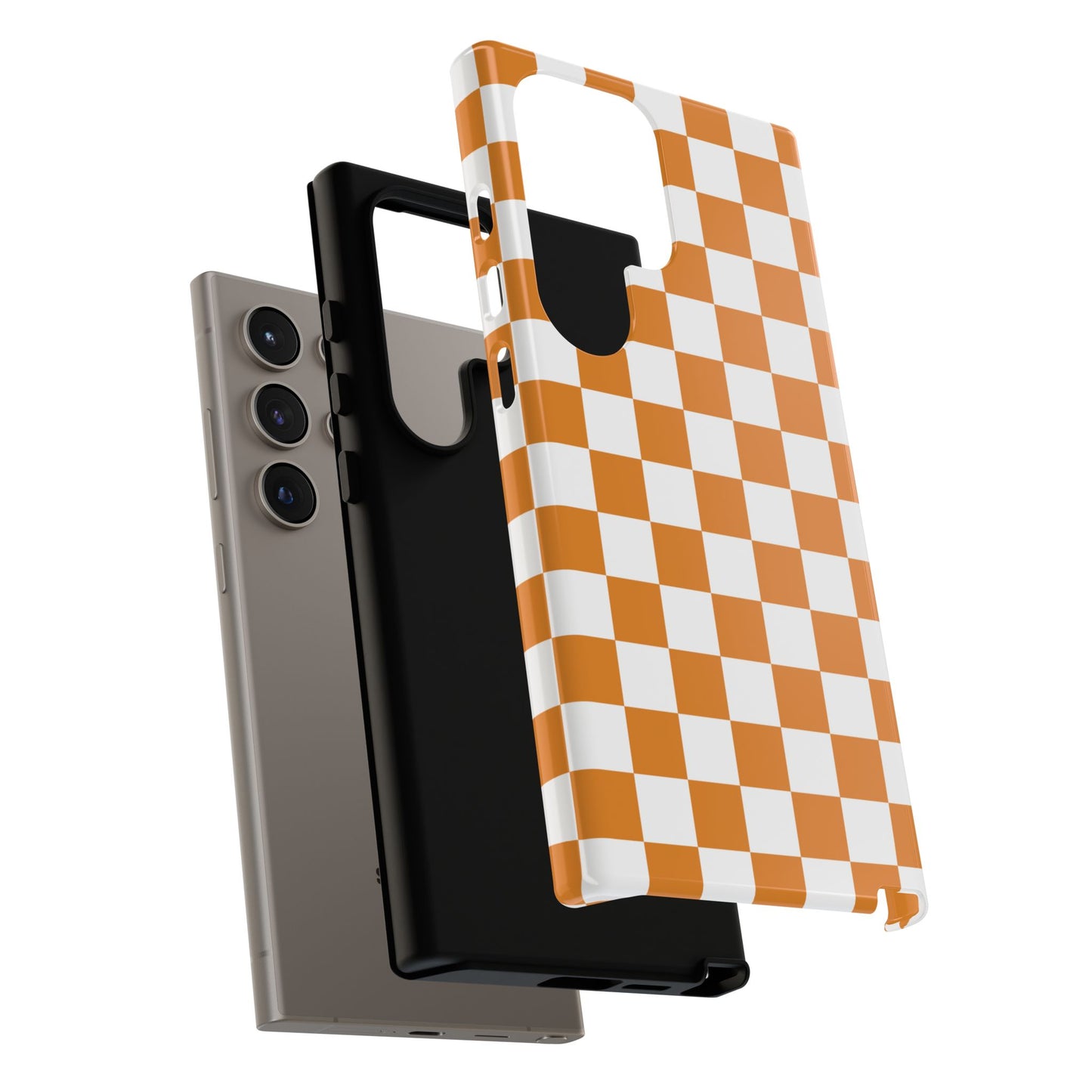 Orange Checkerboard Phone Case, Stylish Tough Cases for Protection, Gift for Friends, Trendy Cell Phone Accessories, Statement Tech Gear
