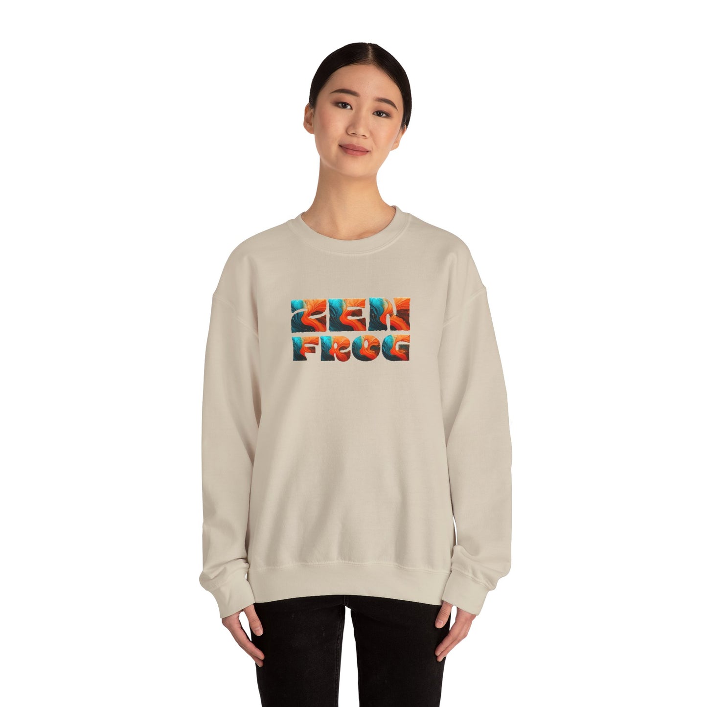 Zen Frog Crewneck Sweatshirt, Cozy Unisex Sweatshirt, Relaxed Fit Fashion, Perfect Gift for Friends, Everyday Style, Casual Wear, Simple Moon Design, Gift for Him, Gift for Her