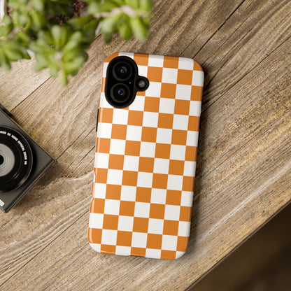 Orange Checkerboard Phone Case, Stylish Tough Cases for Protection, Gift for Friends, Trendy Cell Phone Accessories, Statement Tech Gear