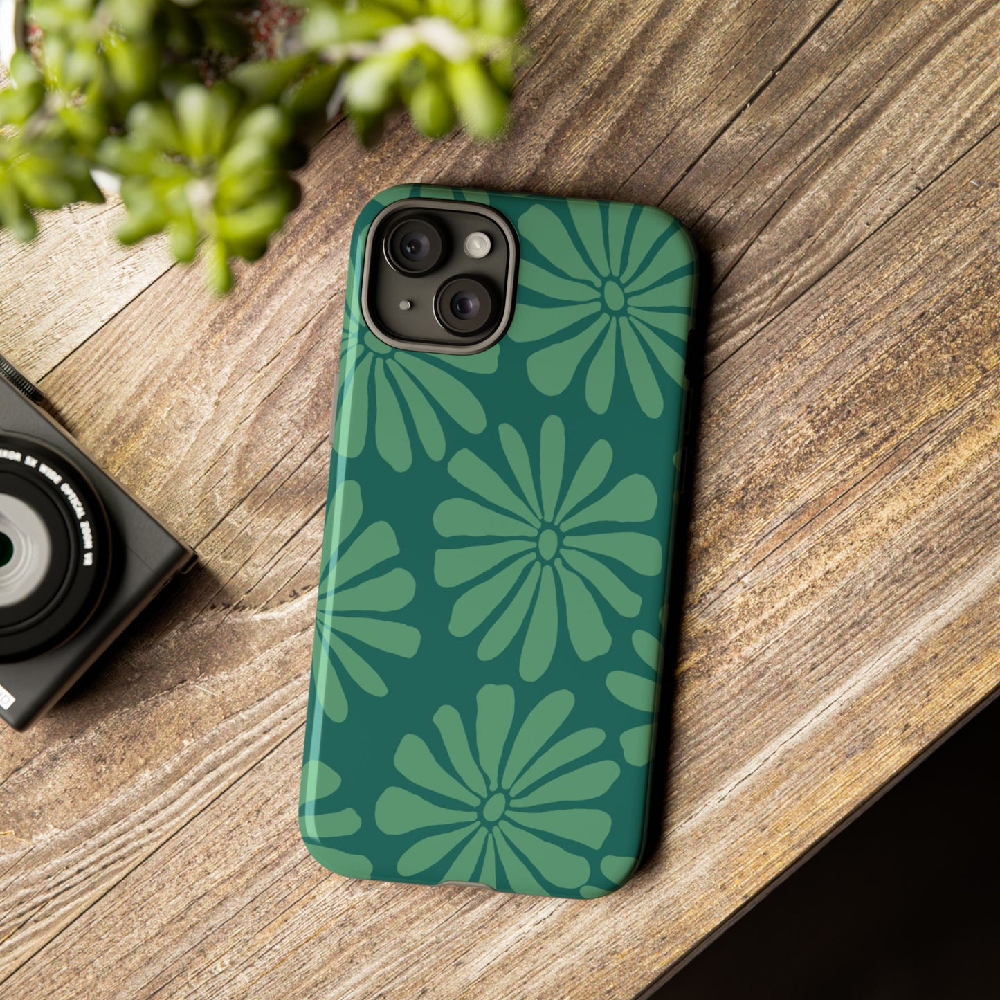 Stylish iPhone Case, Floral Phone Cover, Tough Phone Cases, Green Daisy Design, Unique Gift for Her, Spring Accessories