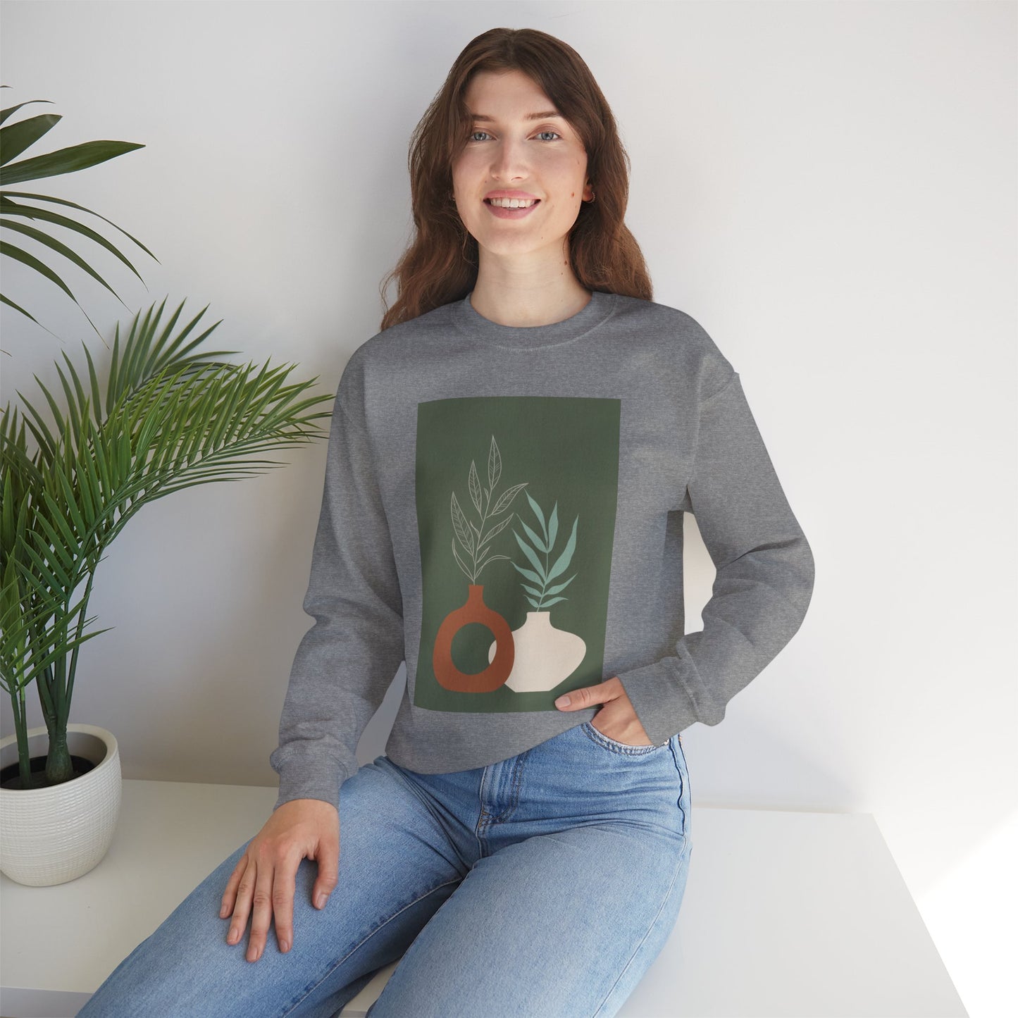Botanical Minimalist Crewneck Sweatshirt, Cozy Unisex Pullover, Nature-Inspired Gift, Fall Fashion, Comfortable Layering Piece