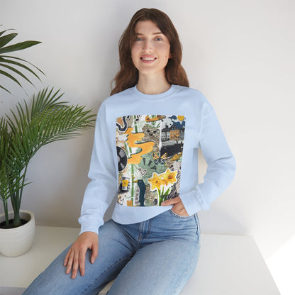 Vibrant Art Sweatshirt for Creatives, Cozy Fall Layering, Gift for Artists, Unique Graphic Pullovers, Casual Everyday Wear, Abstract, Vintage, Collage, Crewneck, Cool Hoodies