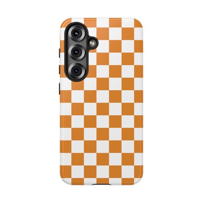 Orange Checkerboard Phone Case, Stylish Tough Cases for Protection, Gift for Friends, Trendy Cell Phone Accessories, Statement Tech Gear
