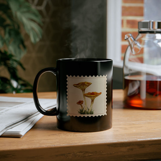 Botanical Stamp Coffee Mug, Unique Gift for Nature Lovers, Home Decor, Tea Drinkers, Boho Style, Handcrafted Mug, Mushroom Design, Mindful Gifts, Vintage Stamp Coffee Mug