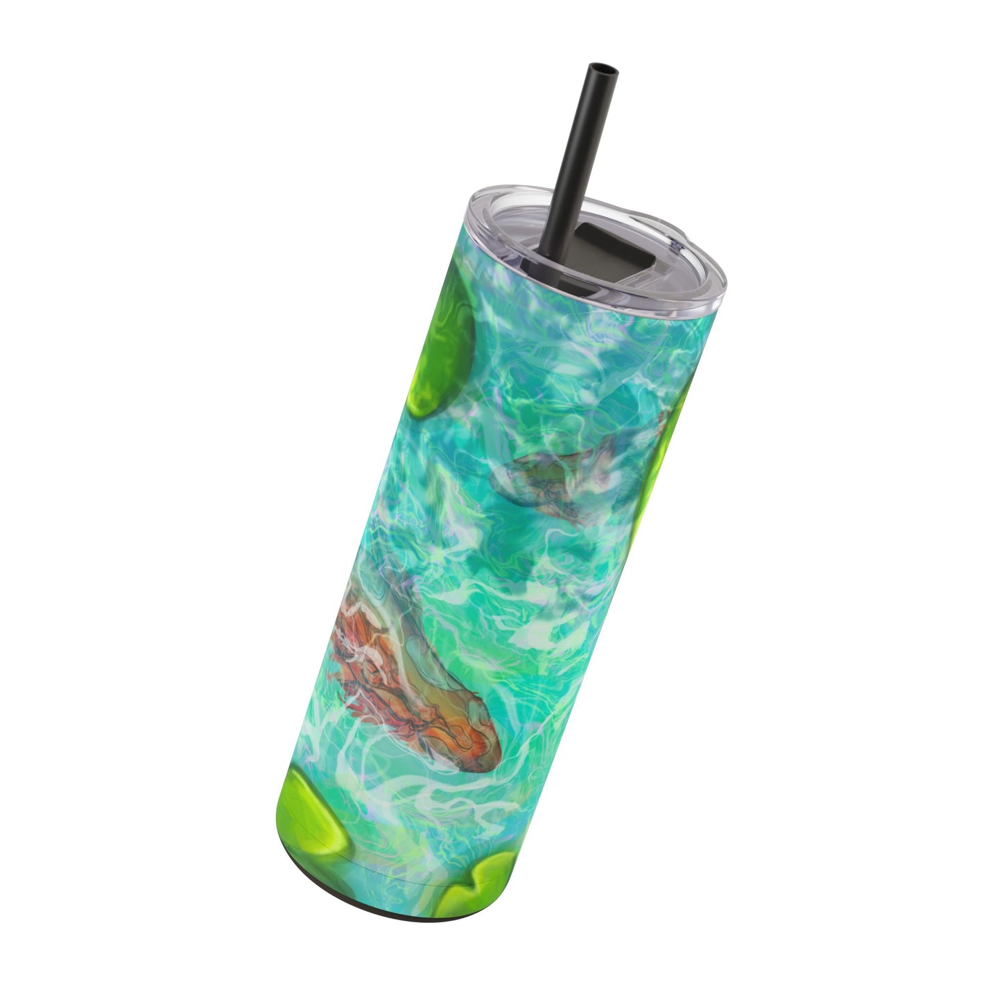 Skinny Tumbler with Abstract Water Design, Eco-Friendly Drinkware, Cool Gift for Her, Summer Vibes, Home & Office Decor, Lily Pads, Fish Pond