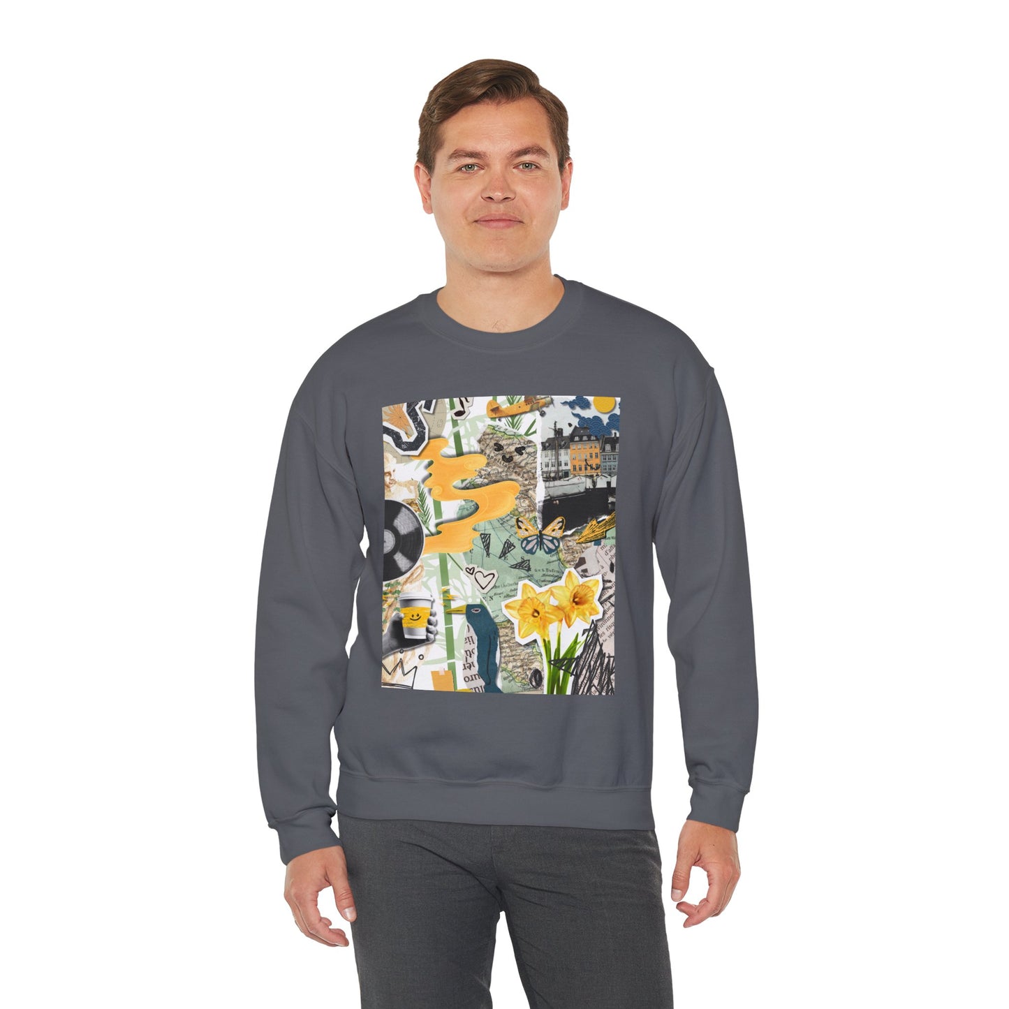 Vibrant Art Sweatshirt for Creatives, Cozy Fall Layering, Gift for Artists, Unique Graphic Pullovers, Casual Everyday Wear, Abstract, Vintage, Collage, Crewneck, Cool Hoodies
