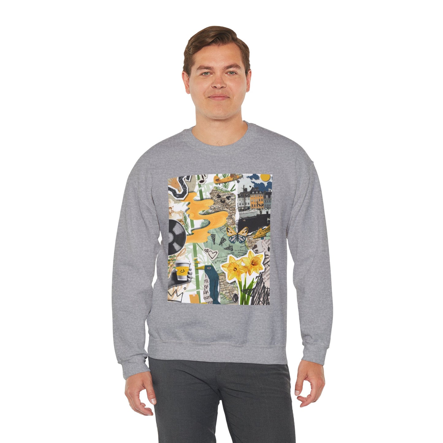 Vibrant Art Sweatshirt for Creatives, Cozy Fall Layering, Gift for Artists, Unique Graphic Pullovers, Casual Everyday Wear, Abstract, Vintage, Collage, Crewneck, Cool Hoodies