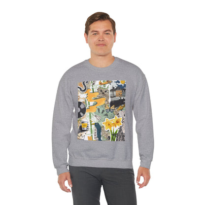 Vibrant Art Sweatshirt for Creatives, Cozy Fall Layering, Gift for Artists, Unique Graphic Pullovers, Casual Everyday Wear, Abstract, Vintage, Collage, Crewneck, Cool Hoodies