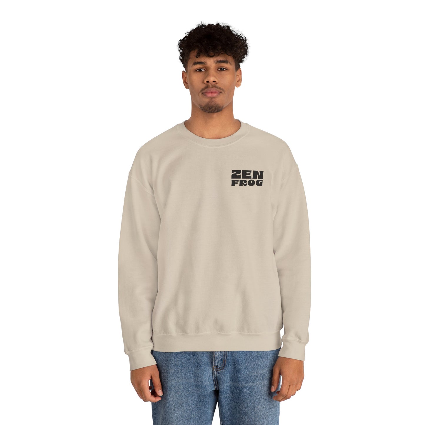 Zen Frog Crewneck Sweatshirt, Unisex Pullover for Relaxation, Cozy Gift for Meditation, Fun Casual Wear, Chill Vibes