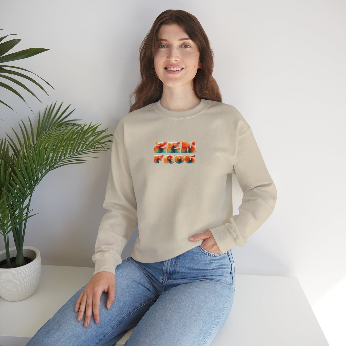 Zen Frog Crewneck Sweatshirt | Cozy Unisex Pullover for Relaxation, Ideal Gift for Nature Lovers, Perfect for Lounging and Casual Outings, Moon, Gift for Him, Gift for Her