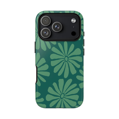 Stylish iPhone Case, Floral Phone Cover, Tough Phone Cases, Green Daisy Design, Unique Gift for Her, Spring Accessories