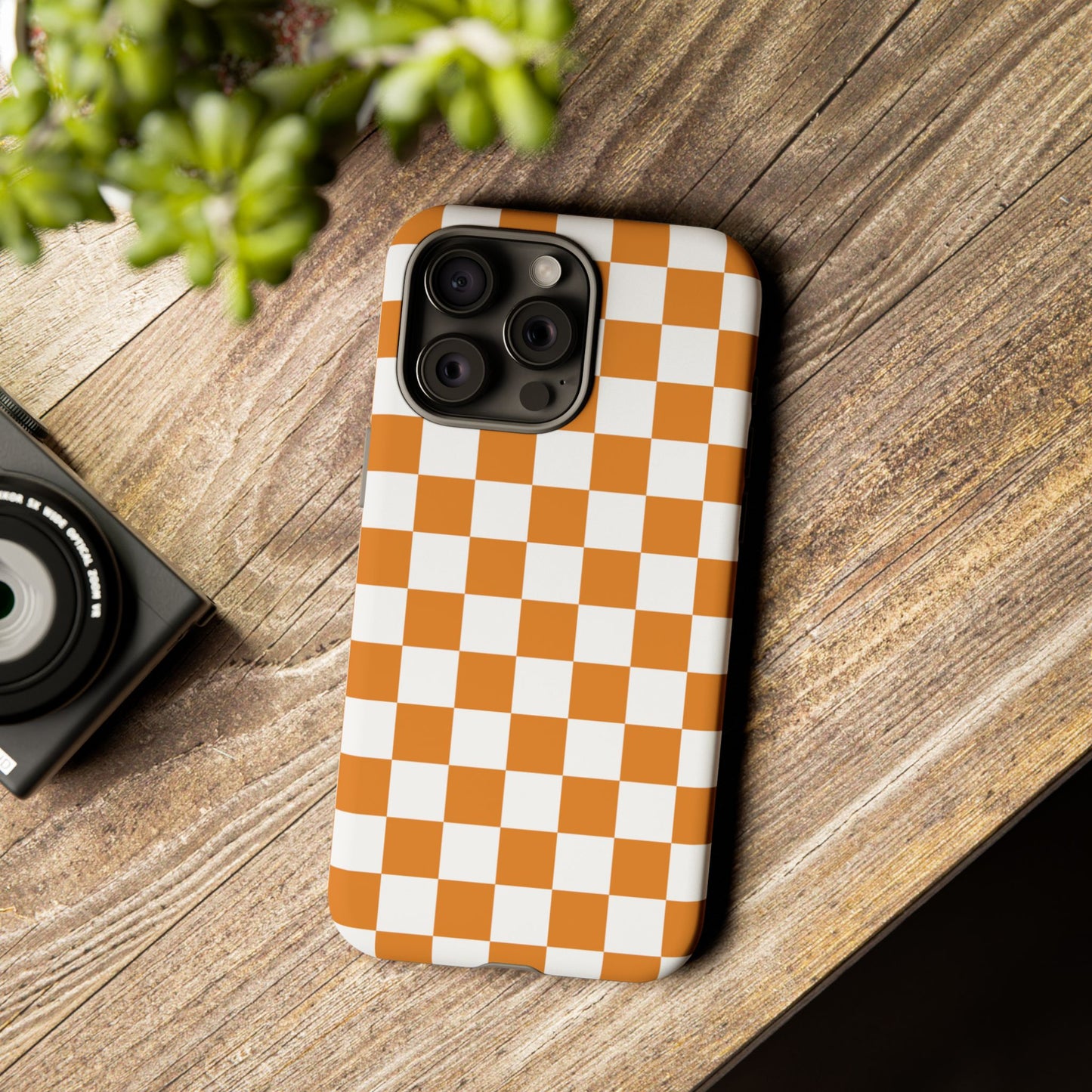 Orange Checkerboard Phone Case, Stylish Tough Cases for Protection, Gift for Friends, Trendy Cell Phone Accessories, Statement Tech Gear