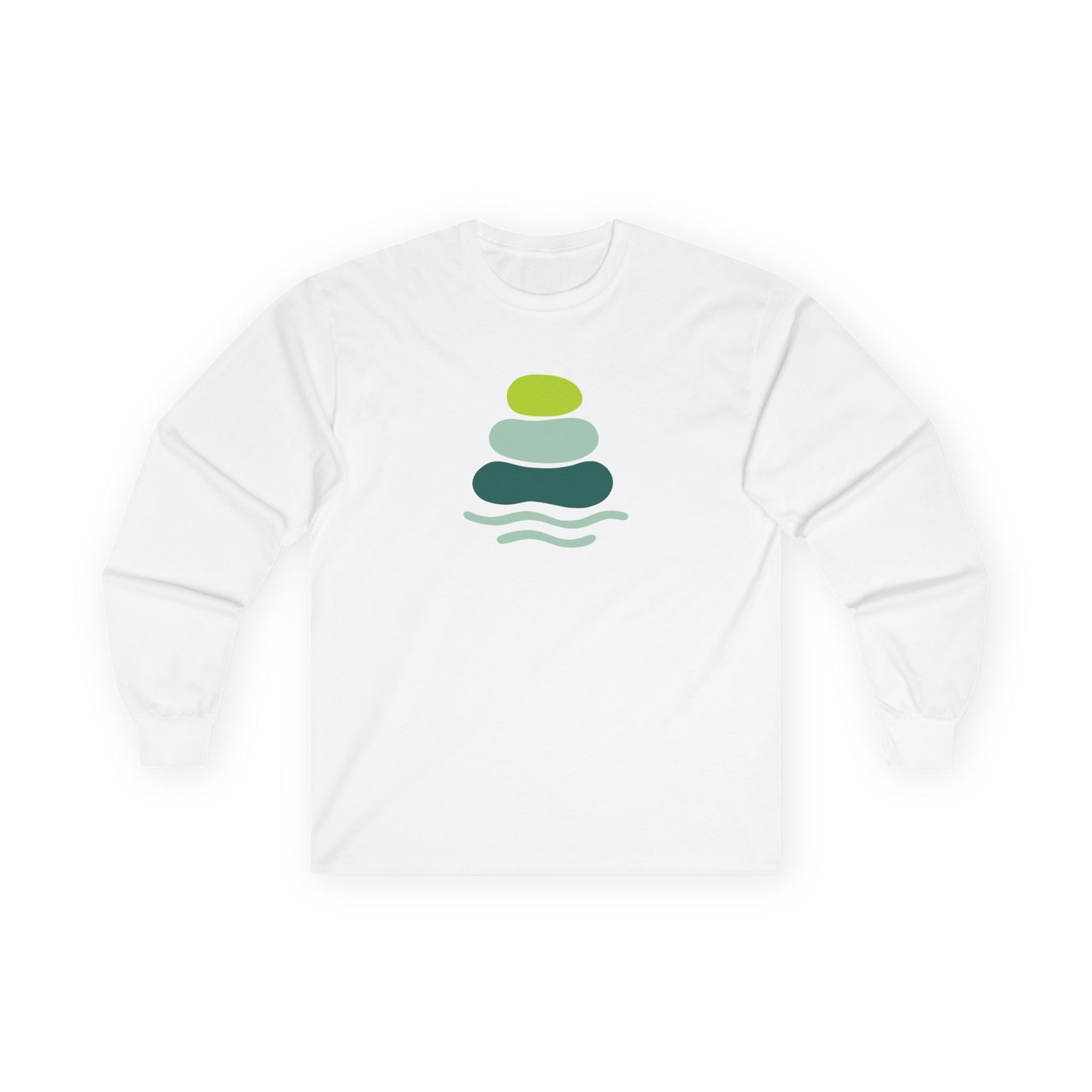 Serene Stacked Stones Long Sleeve Tee, Unisex Long Sleeve Shirt, Relaxation Tee, Gift for Yoga Lovers, Mindfulness Apparel