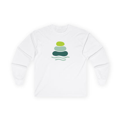 Serene Stacked Stones Long Sleeve Tee, Unisex Long Sleeve Shirt, Relaxation Tee, Gift for Yoga Lovers, Mindfulness Apparel