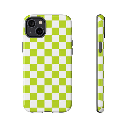 Lively Checker Pattern Phone Case | Tough Cases, Green Checkered Design, Unique Cell Phone Cover, Trendy Accessory, Gift Idea