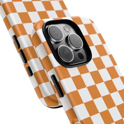 Orange Checkerboard Phone Case, Stylish Tough Cases for Protection, Gift for Friends, Trendy Cell Phone Accessories, Statement Tech Gear