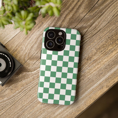 Stylish Phone Case - Green Checker Print, Trendy Phone Cover, Unique Gift, Modern Accessories, Eco-Friendly Case