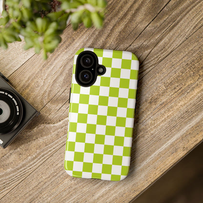 Lively Checker Pattern Phone Case | Tough Cases, Green Checkered Design, Unique Cell Phone Cover, Trendy Accessory, Gift Idea