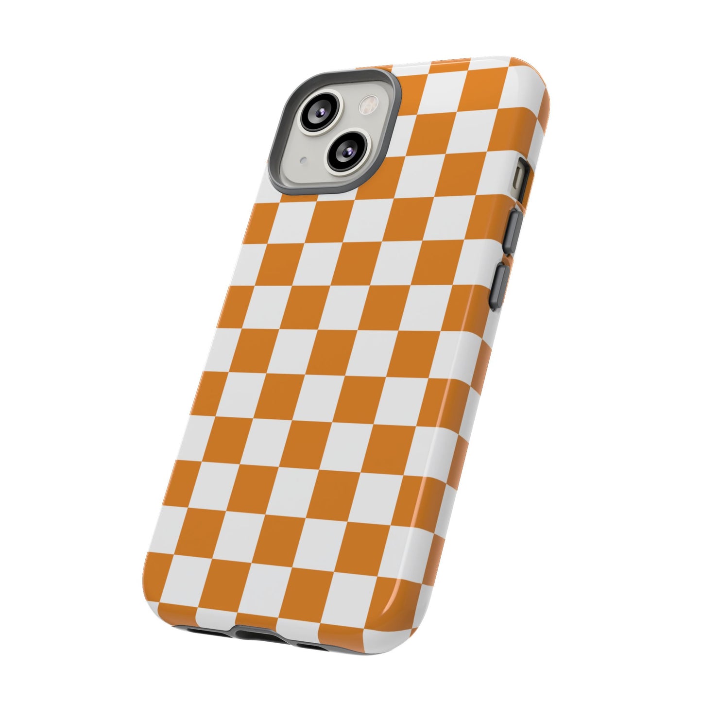 Orange Checkerboard Phone Case, Stylish Tough Cases for Protection, Gift for Friends, Trendy Cell Phone Accessories, Statement Tech Gear