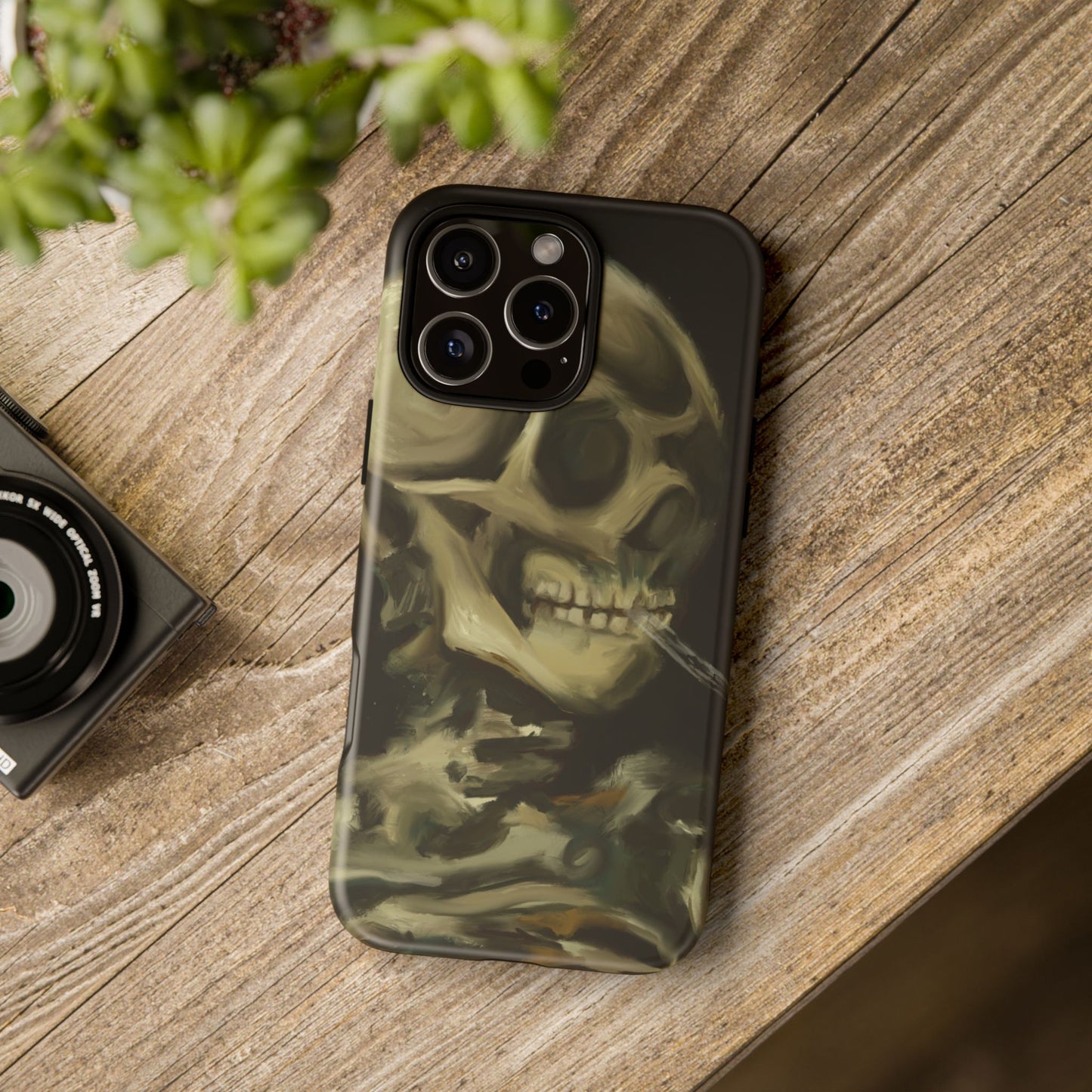 Skull Phone Case - Tough Cases, Macabre Style, Unique Accessories, Perfect for Halloween, Gothic Decor, Edgy Gift Idea | Van Gogh Reimagined, Abstract Twist on  Van Gogh's Skeleton with Burning Cigarette