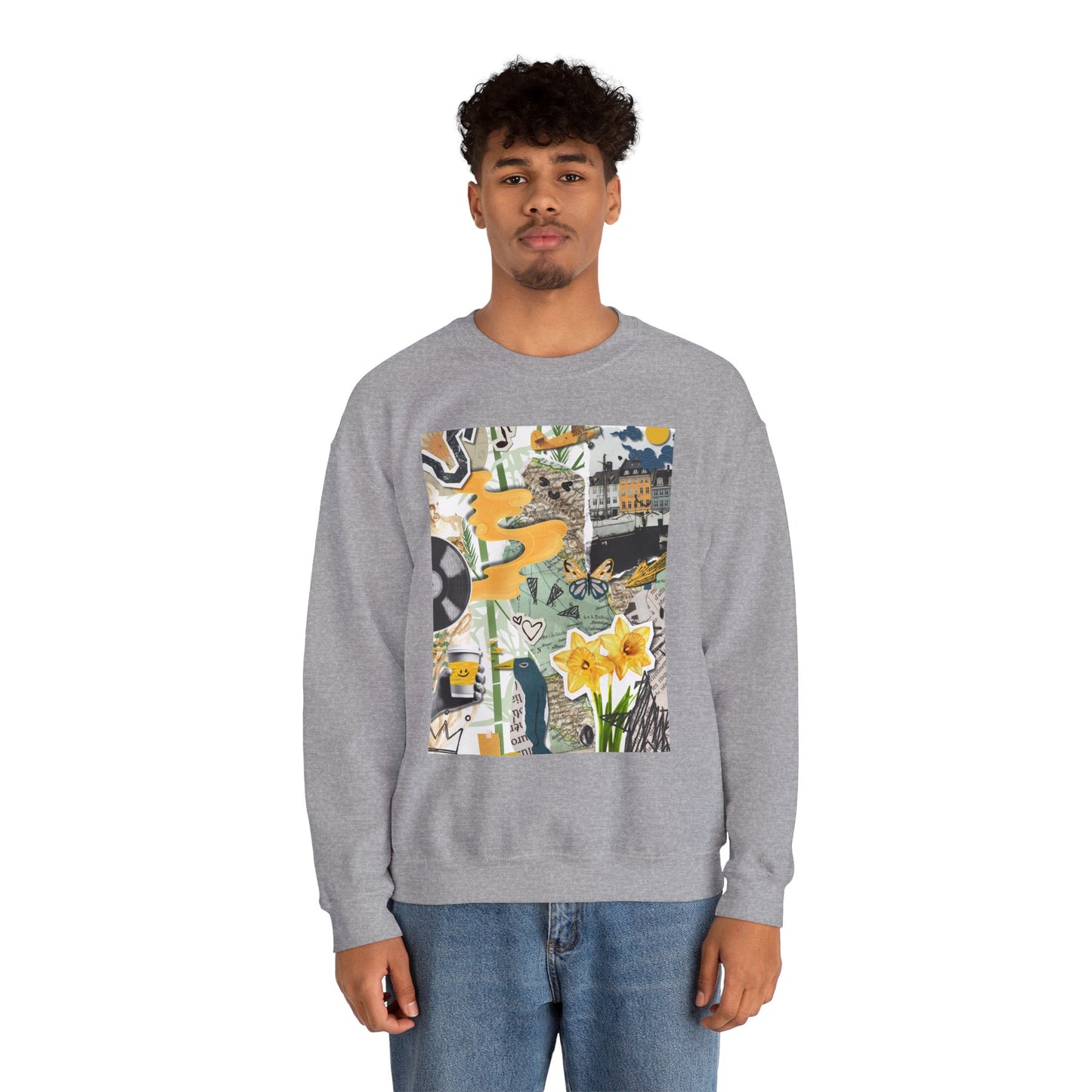 Vibrant Art Sweatshirt for Creatives, Cozy Fall Layering, Gift for Artists, Unique Graphic Pullovers, Casual Everyday Wear, Abstract, Vintage, Collage, Crewneck, Cool Hoodies