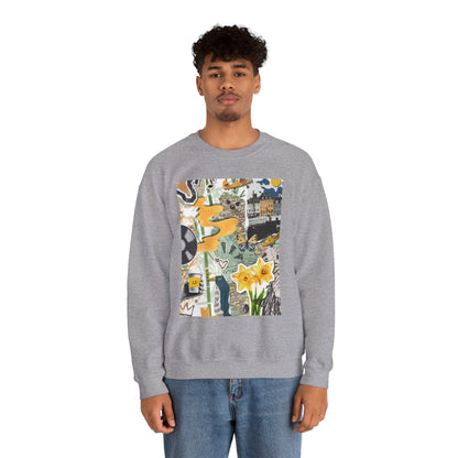 Vibrant Art Sweatshirt for Creatives, Cozy Fall Layering, Gift for Artists, Unique Graphic Pullovers, Casual Everyday Wear, Abstract, Vintage, Collage, Crewneck, Cool Hoodies