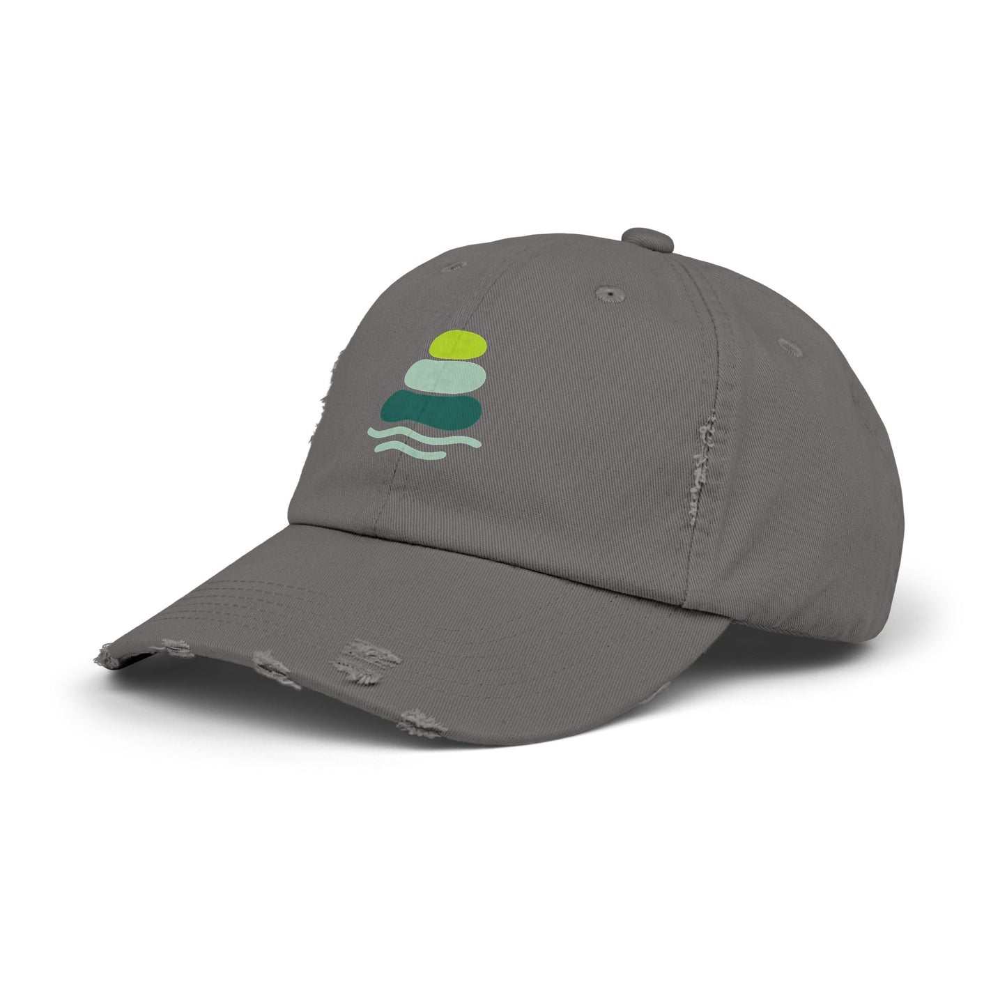 Relaxed Unisex Distressed Cap with Peaceful Stone Design, Casual Hat for Nature Lovers, Summer Accessory, Gift for Her/Him, Outdoor Wear, Serene, Mindfulness Gifts