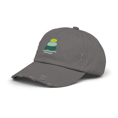 Relaxed Unisex Distressed Cap with Peaceful Stone Design, Casual Hat for Nature Lovers, Summer Accessory, Gift for Her/Him, Outdoor Wear, Serene, Mindfulness Gifts