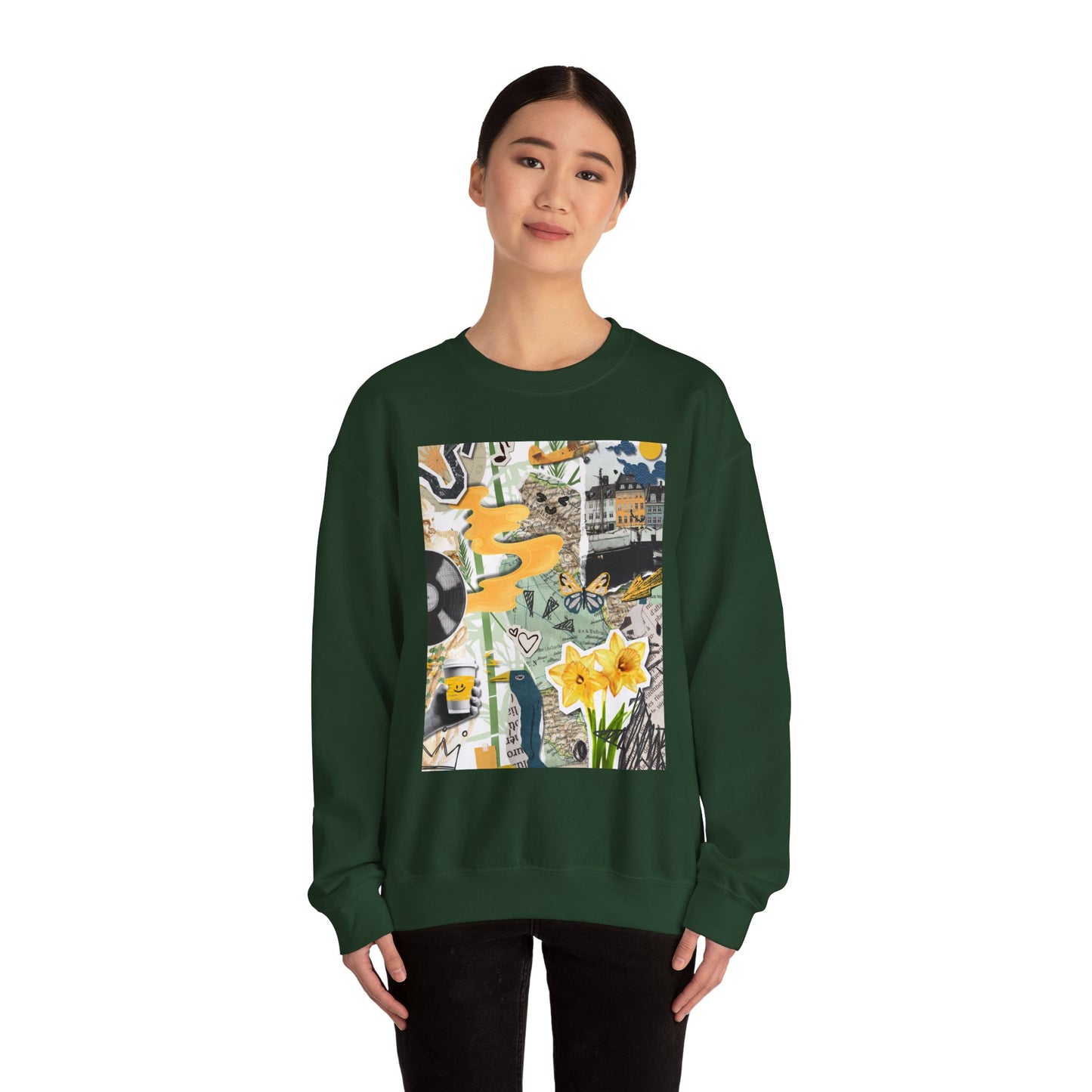 Vibrant Art Sweatshirt for Creatives, Cozy Fall Layering, Gift for Artists, Unique Graphic Pullovers, Casual Everyday Wear, Abstract, Vintage, Collage, Crewneck, Cool Hoodies