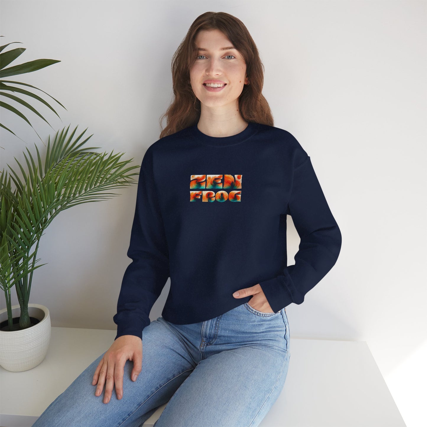 Zen Frog Crewneck Sweatshirt | Cozy Unisex Pullover for Relaxation, Ideal Gift for Nature Lovers, Perfect for Lounging and Casual Outings, Moon, Gift for Him, Gift for Her