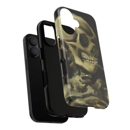 Skull Phone Case - Tough Cases, Macabre Style, Unique Accessories, Perfect for Halloween, Gothic Decor, Edgy Gift Idea | Van Gogh Reimagined, Abstract Twist on  Van Gogh's Skeleton with Burning Cigarette