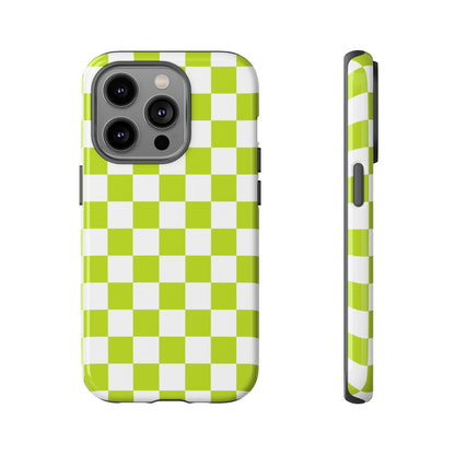 Lively Checker Pattern Phone Case | Tough Cases, Green Checkered Design, Unique Cell Phone Cover, Trendy Accessory, Gift Idea