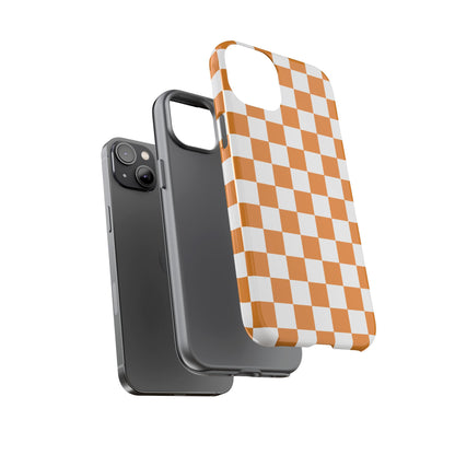 Orange Checkerboard Phone Case, Stylish Tough Cases for Protection, Gift for Friends, Trendy Cell Phone Accessories, Statement Tech Gear