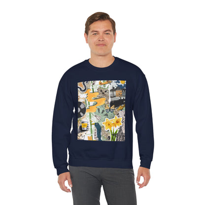 Vibrant Art Sweatshirt for Creatives, Cozy Fall Layering, Gift for Artists, Unique Graphic Pullovers, Casual Everyday Wear, Abstract, Vintage, Collage, Crewneck, Cool Hoodies
