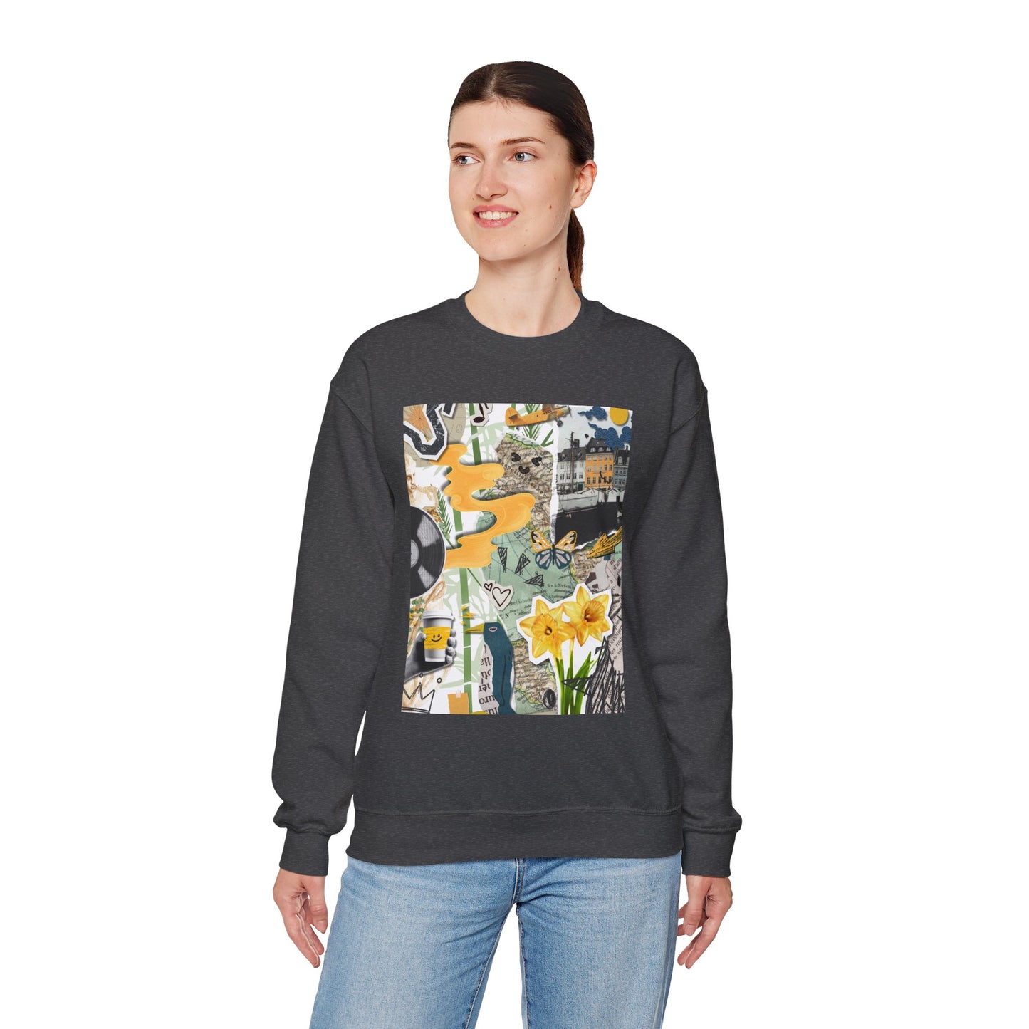Vibrant Art Sweatshirt for Creatives, Cozy Fall Layering, Gift for Artists, Unique Graphic Pullovers, Casual Everyday Wear, Abstract, Vintage, Collage, Crewneck, Cool Hoodies