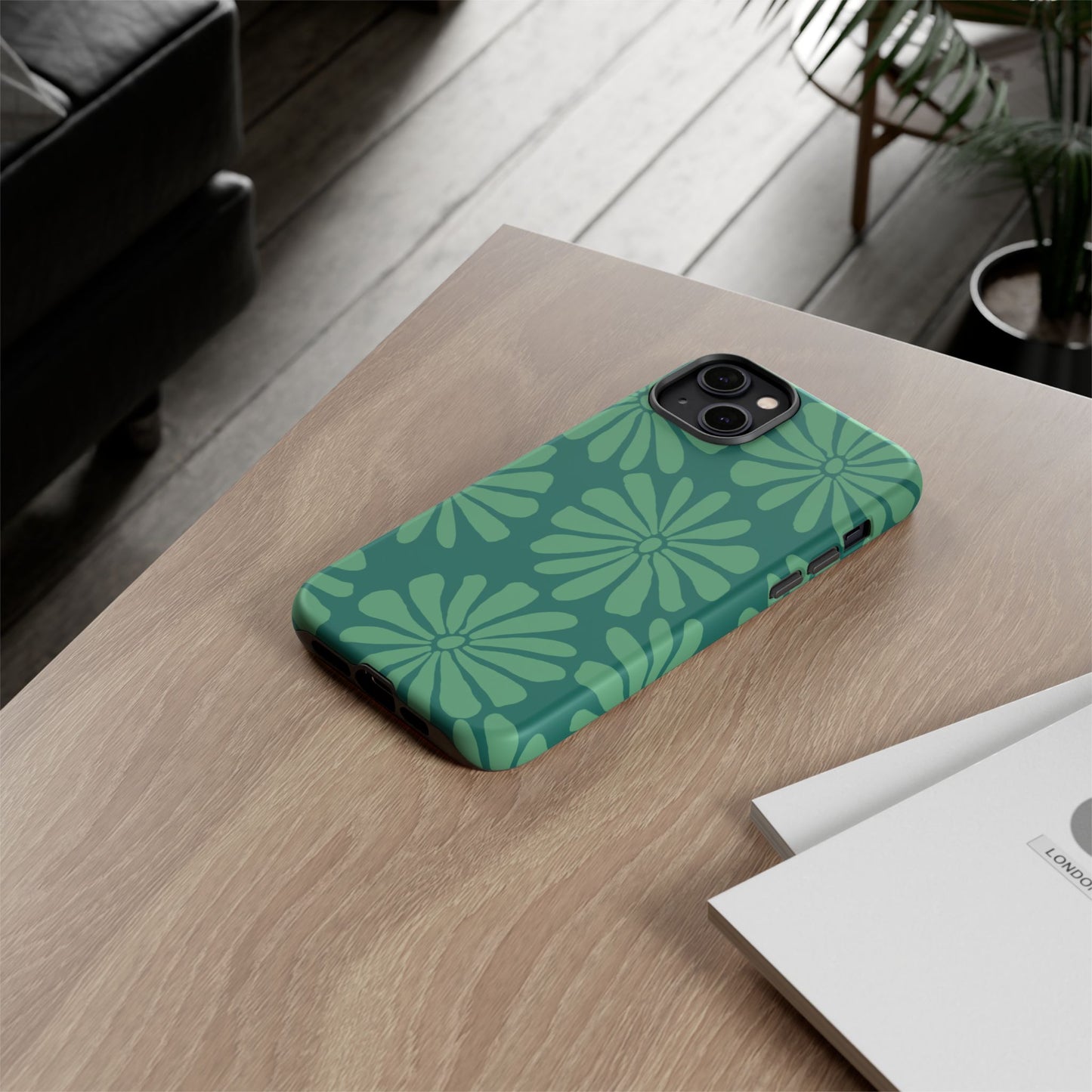 Stylish iPhone Case, Floral Phone Cover, Tough Phone Cases, Green Daisy Design, Unique Gift for Her, Spring Accessories