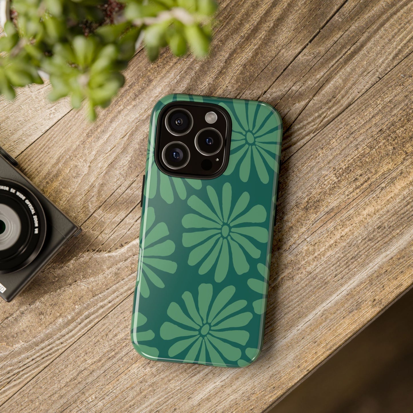 Stylish iPhone Case, Floral Phone Cover, Tough Phone Cases, Green Daisy Design, Unique Gift for Her, Spring Accessories