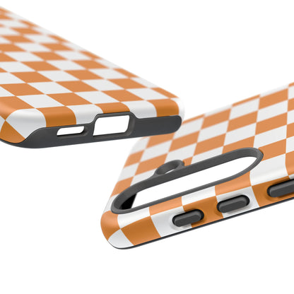 Orange Checkerboard Phone Case, Stylish Tough Cases for Protection, Gift for Friends, Trendy Cell Phone Accessories, Statement Tech Gear