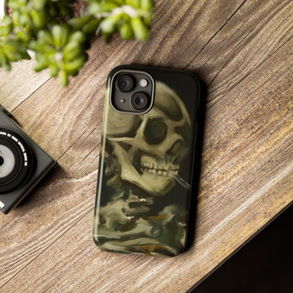 Skull Phone Case - Tough Cases, Macabre Style, Unique Accessories, Perfect for Halloween, Gothic Decor, Edgy Gift Idea | Van Gogh Reimagined, Abstract Twist on  Van Gogh's Skeleton with Burning Cigarette