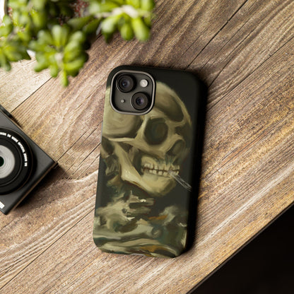 Skull Phone Case - Tough Cases, Macabre Style, Unique Accessories, Perfect for Halloween, Gothic Decor, Edgy Gift Idea | Van Gogh Reimagined, Abstract Twist on  Van Gogh's Skeleton with Burning Cigarette