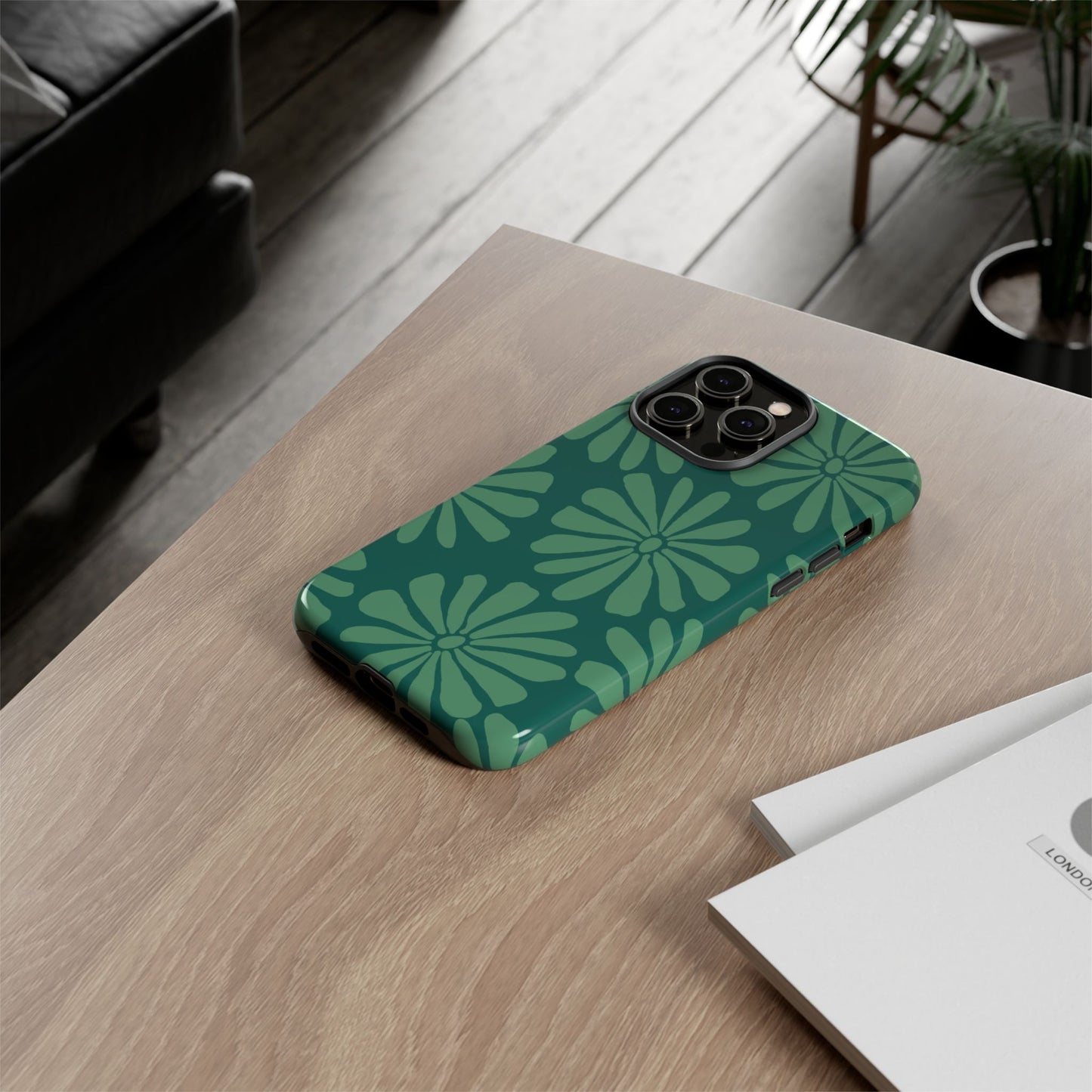 Stylish iPhone Case, Floral Phone Cover, Tough Phone Cases, Green Daisy Design, Unique Gift for Her, Spring Accessories