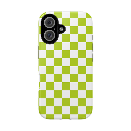 Lively Checker Pattern Phone Case | Tough Cases, Green Checkered Design, Unique Cell Phone Cover, Trendy Accessory, Gift Idea