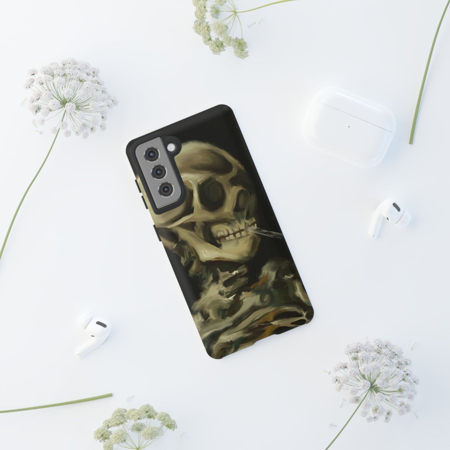 Skull Phone Case - Tough Cases, Macabre Style, Unique Accessories, Perfect for Halloween, Gothic Decor, Edgy Gift Idea | Van Gogh Reimagined, Abstract Twist on  Van Gogh's Skeleton with Burning Cigarette