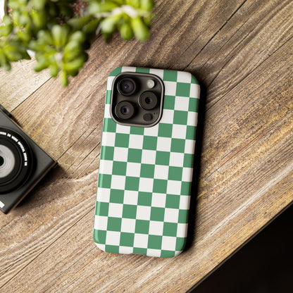 Stylish Phone Case - Green Checker Print, Trendy Phone Cover, Unique Gift, Modern Accessories, Eco-Friendly Case