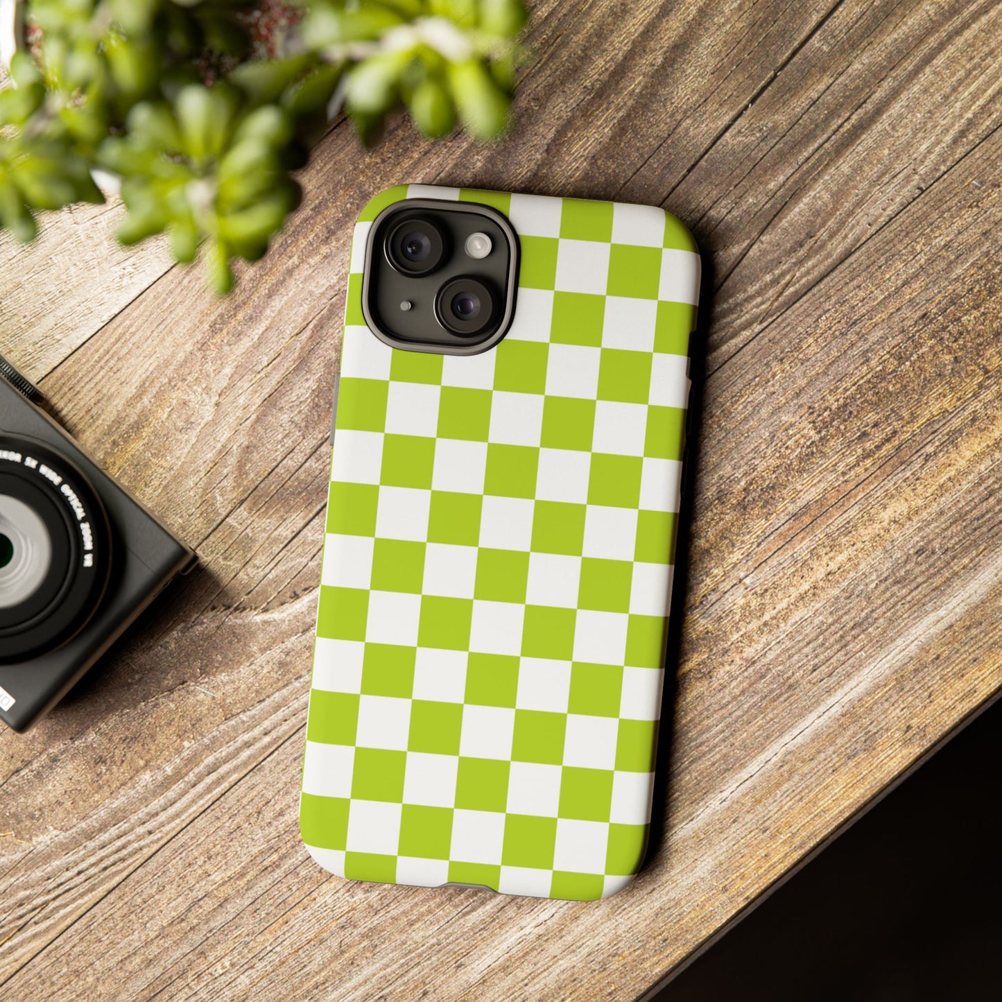 Lively Checker Pattern Phone Case | Tough Cases, Green Checkered Design, Unique Cell Phone Cover, Trendy Accessory, Gift Idea