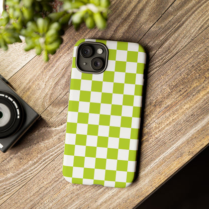 Lively Checker Pattern Phone Case | Tough Cases, Green Checkered Design, Unique Cell Phone Cover, Trendy Accessory, Gift Idea