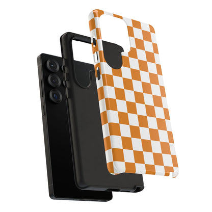 Orange Checkerboard Phone Case, Stylish Tough Cases for Protection, Gift for Friends, Trendy Cell Phone Accessories, Statement Tech Gear
