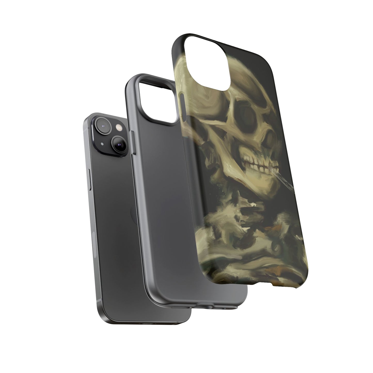 Skull Phone Case - Tough Cases, Macabre Style, Unique Accessories, Perfect for Halloween, Gothic Decor, Edgy Gift Idea | Van Gogh Reimagined, Abstract Twist on  Van Gogh's Skeleton with Burning Cigarette