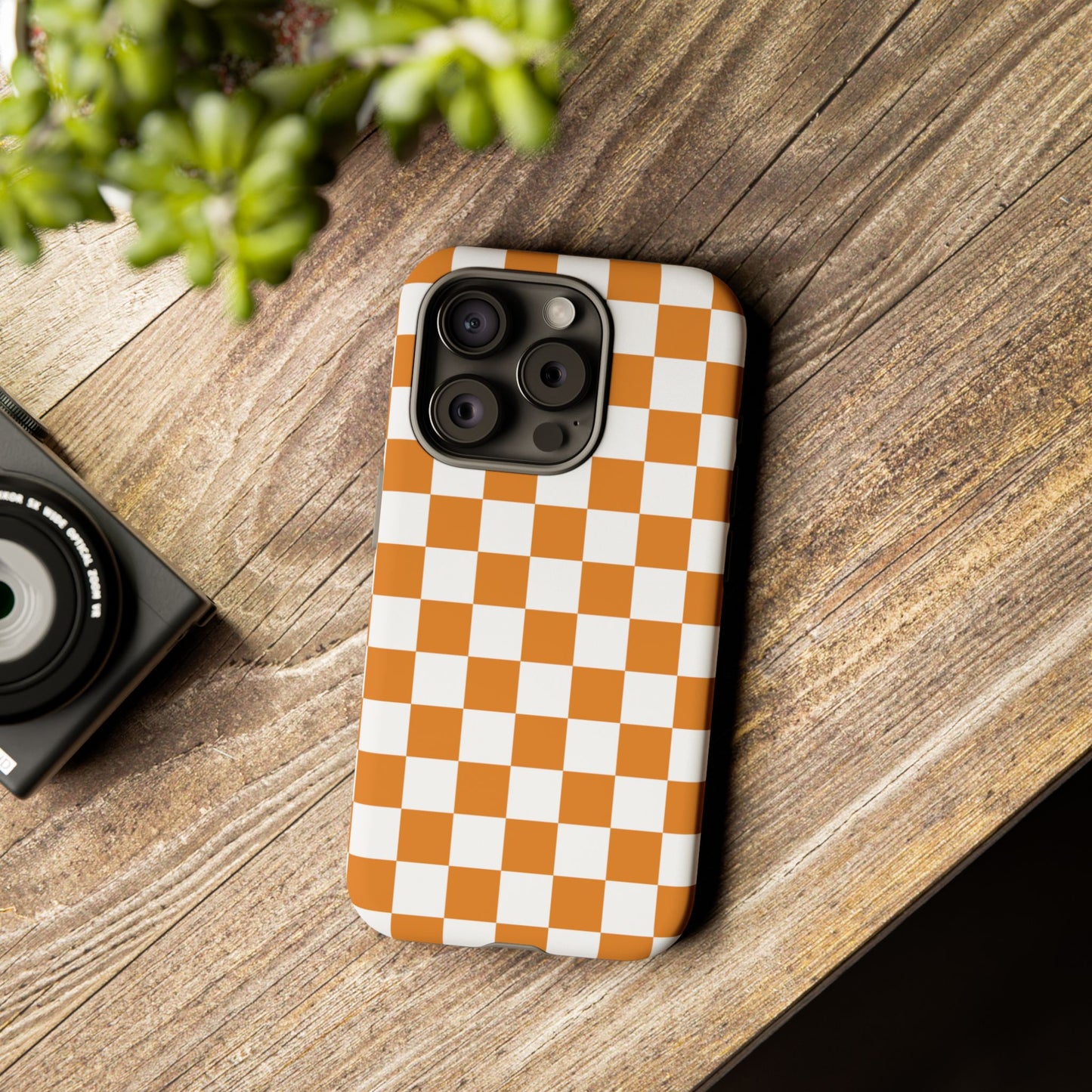 Orange Checkerboard Phone Case, Stylish Tough Cases for Protection, Gift for Friends, Trendy Cell Phone Accessories, Statement Tech Gear