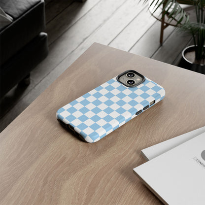 Blue Checkered Phone Case, Tough Phone Cover, Stylish Mobile Protector, Unique Gift for Him/Her, Trendy Accessories for Holidays